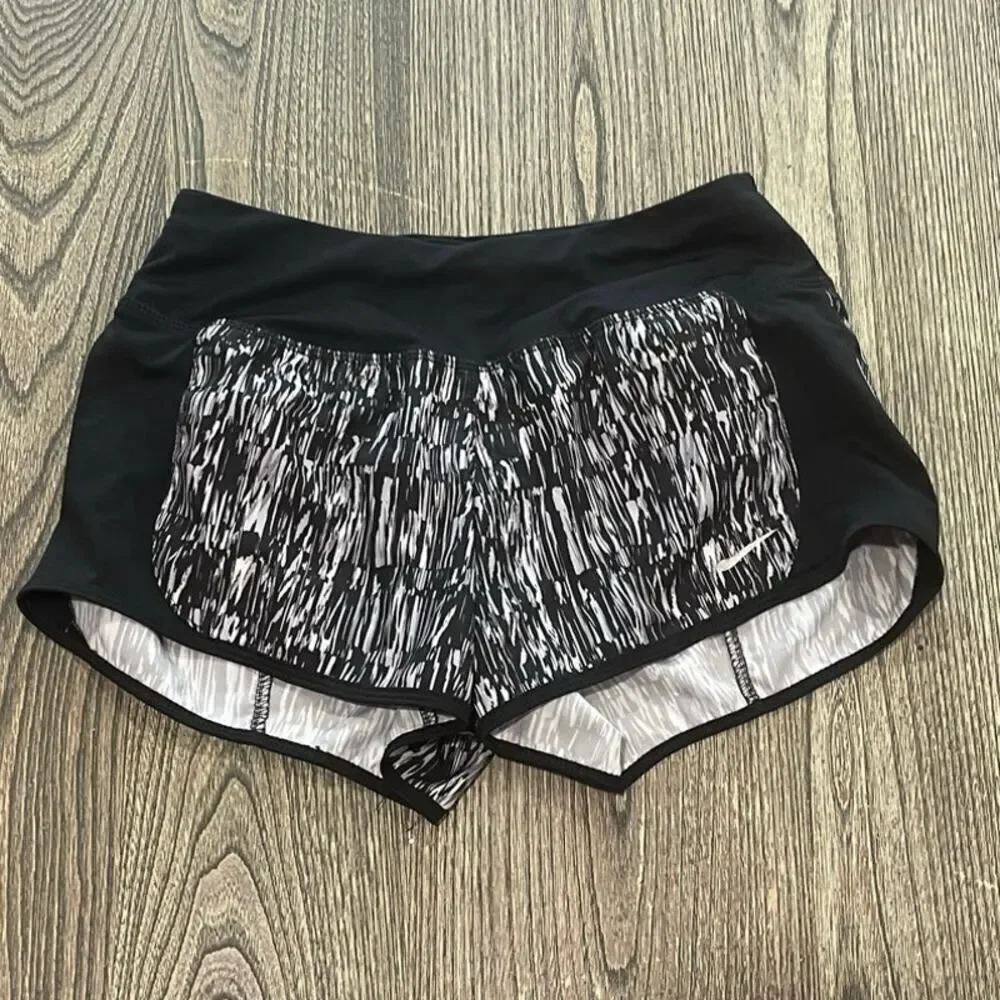 Nike Dri-Fit Athletic Shorts Abstract Print Elastic Waist Pull-On Black Gray XS
